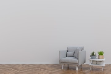 In the room with armchairs and a desk for placing books,3D rendering