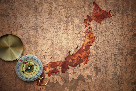 map of japan on a old vintage crack paper