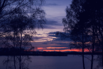 Sonnenuntergang am Murner See in Bayern