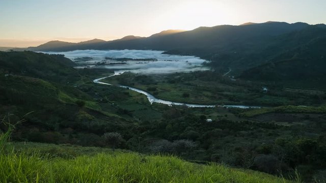 Time lapse of the valley of Orosi at sunrise. Costa Rica