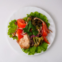 Salad with meat pepper and vegetables. Isolated