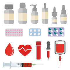 Set medicine on white background