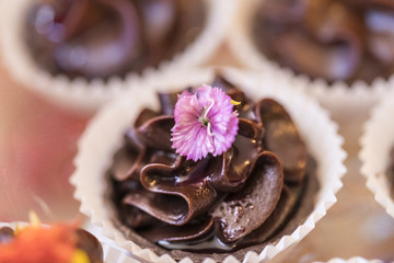 handmade chocolates with flowers on a platter