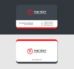 grey business card template with red thunderbolt sign