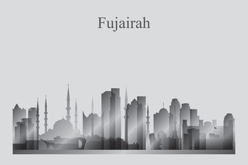 Fujairah city skyline silhouette in grayscale