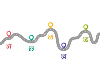 Infographic Template. Five steps asphalt road diagram with pin-pointers. Vector EPS 10