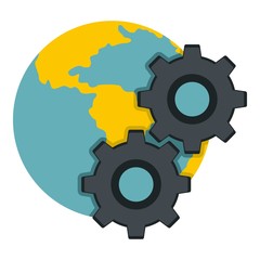 Earth and gears icon isolated