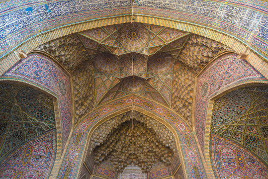mosaic ceiling in Nasir Al-Mulk Mosque in Shiraz, Iran