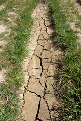 cracks on the ground in a row