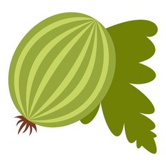 Fresh green gooseberry with leaves icon isolated