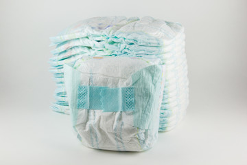 Baby diapers on a white background