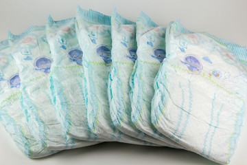 Baby diapers on a white background