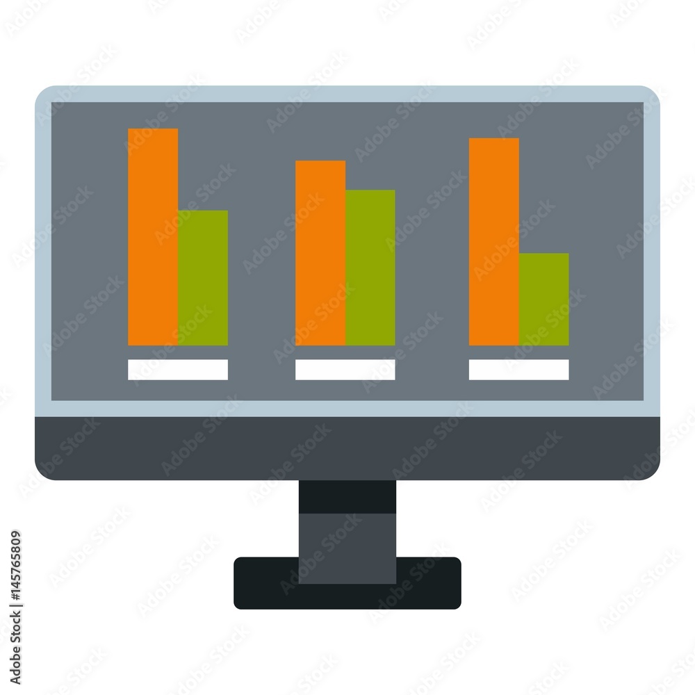Poster bar graph on the screen of computer icon isolated