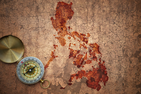 map of philippines on a old vintage crack paper