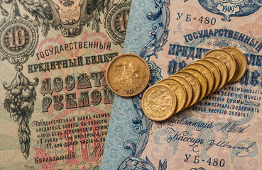 Gold towers made out of gold coins.Five rubles Nicholas II.