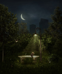 Fantasy hidden park at night. 3D rendering