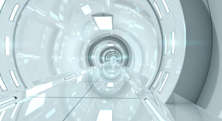 Obraz premium Bright futuristic spaceship corridor 3D rendering