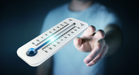Businessman checking the temperature drop 3D rendering