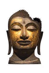Broken Buddha head statue isolated on the white background