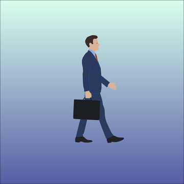 Business man walking with brief case on gradient background