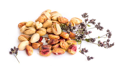Pistachios in Shell and Peeled Pistachios with Salt and Dry Herbs