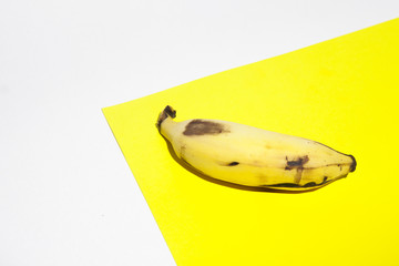 Single small banana, shot inside a studio.