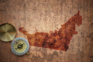 map of united arab emirates on a old vintage crack paper