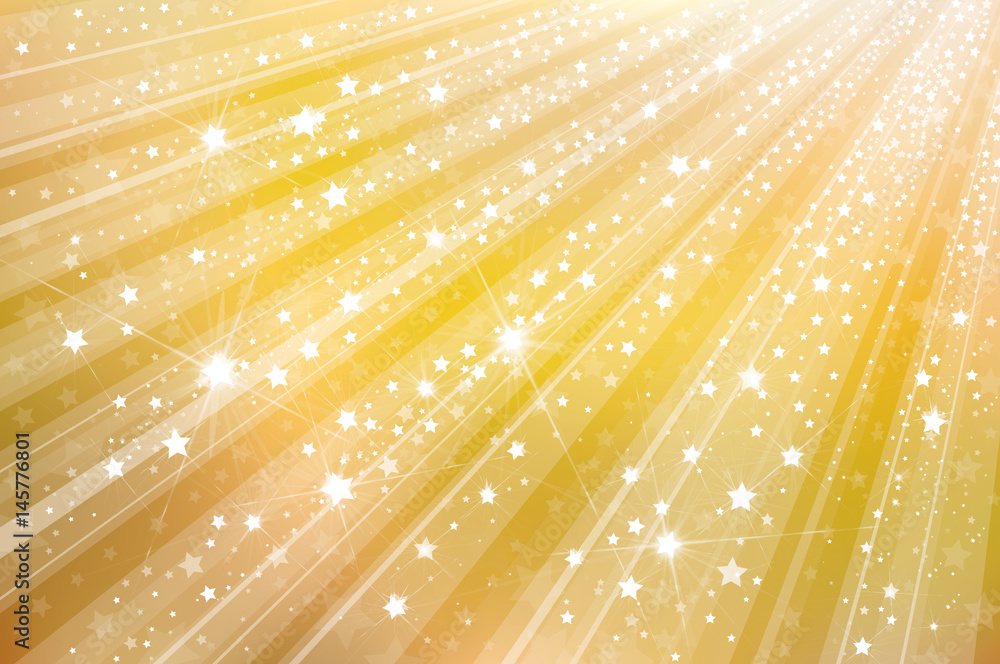 Poster vector golden background with rays and stars.