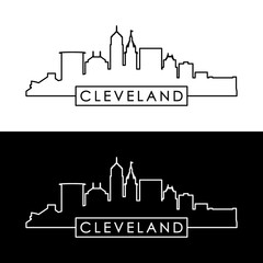 Cleveland skyline. Black linear style. - obrazy, fototapety, plakaty