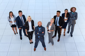 Business People Group Happy Smile Standing At Modern Office Top View, Businesspeople Team