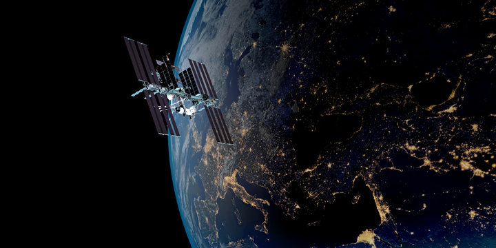 Extremely detailed and realistic high resolution 3D image of ISS - international space station orbiting Earth. Shot from outer space. Elements of this image are furnished by NASA.
