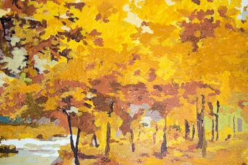 Gordijnen Autumn landscape painting © Anna