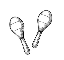 Maracas. Vintage black engraving illustration. Isolated on white background.