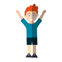 happy smiling blue eye red hair boy raising arms icon image vector illustration design 