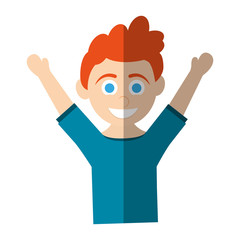 happy smiling blue eye red hair boy raising arms icon image vector illustration design 