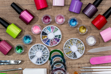 set decoration for nail design on desk.