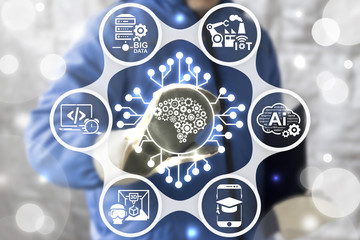 Artificial Intelligence and Agile Development Industrie 4.0 Concept. Industrial Smart Microchip...