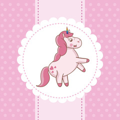 unicorn card pink fairytale decoration vector illustration