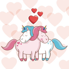 lovely unicorns together heart decoration design vector illustration