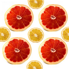 Grapefruit and Lemon on White Background. Top View.