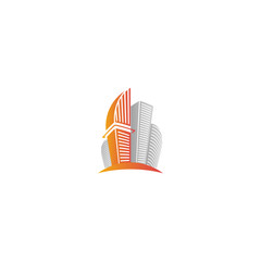 Isolated abstract city skyscraper logo,urban real estate, architecture element logotype on white background vector illustration