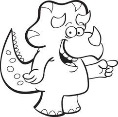 Black and white illustration of a triceratops pointing.