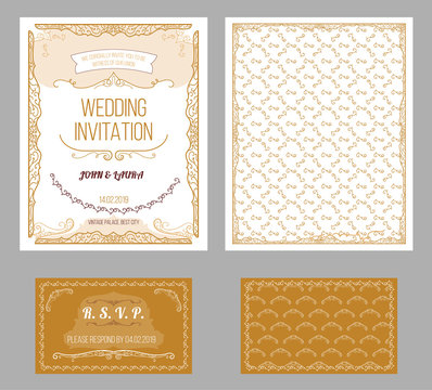 Vintage Wedding Invitation Cards Set