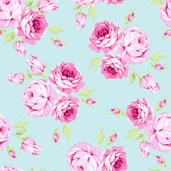 Seamless floral pattern with pink roses - 145794888