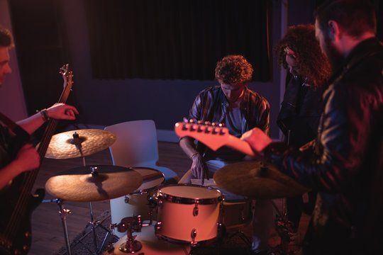 Band mates performing together 