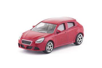 Obraz na płótnie Canvas Red toy car on white background with clipping path