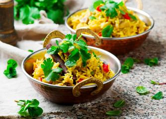 microwave biriyani in copper bowl