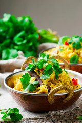 microwave biriyani in copper bowl