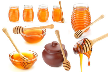 Honey collection isolated on white background