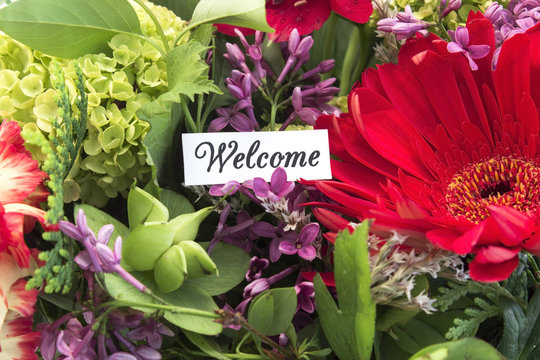 Welcome Card with Spring Flowers